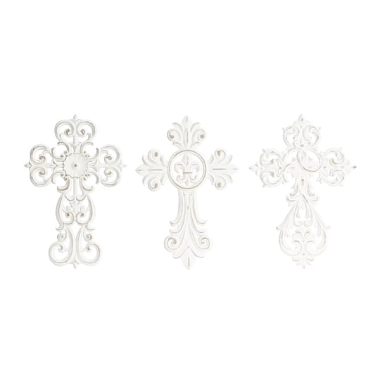 Set of 3 White Wood Traditional Wall Decor 11", 10"